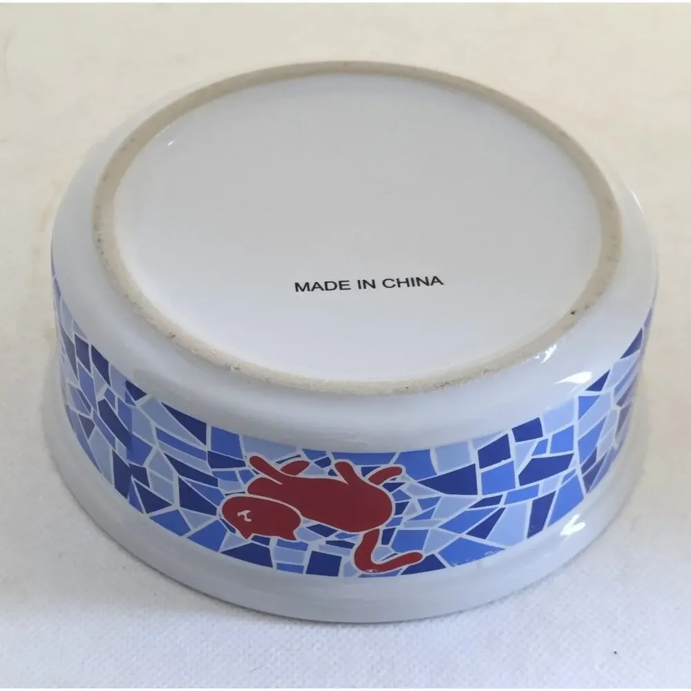 Cat Bowl-Food or Water-Blue Mosaic Design-Cats-Cute-Small